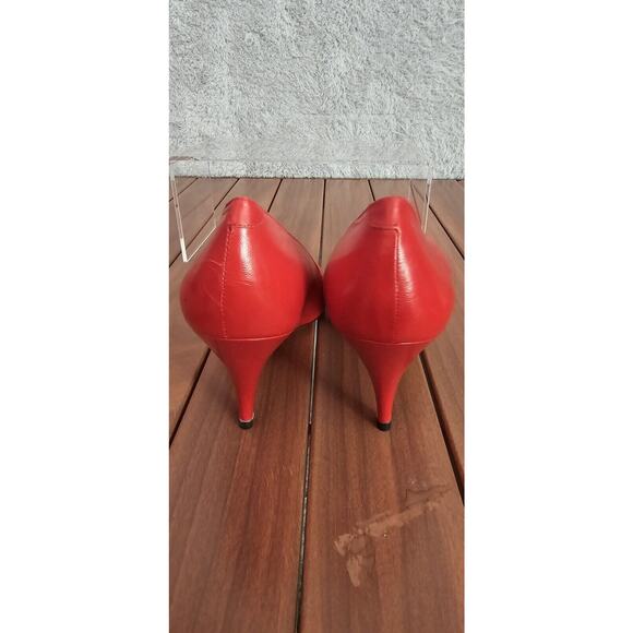 Vintage *Never Worn* Evan Picone Red Leather Heels Peep Toe Pumps Sz 8 N Pin Up - Picture 5 of 7